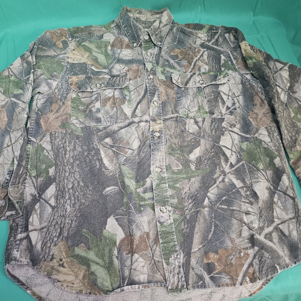 Vintage Wells Creek Real Tree Hardwoods Hunting Camo Button Up Shirt Size Large‎